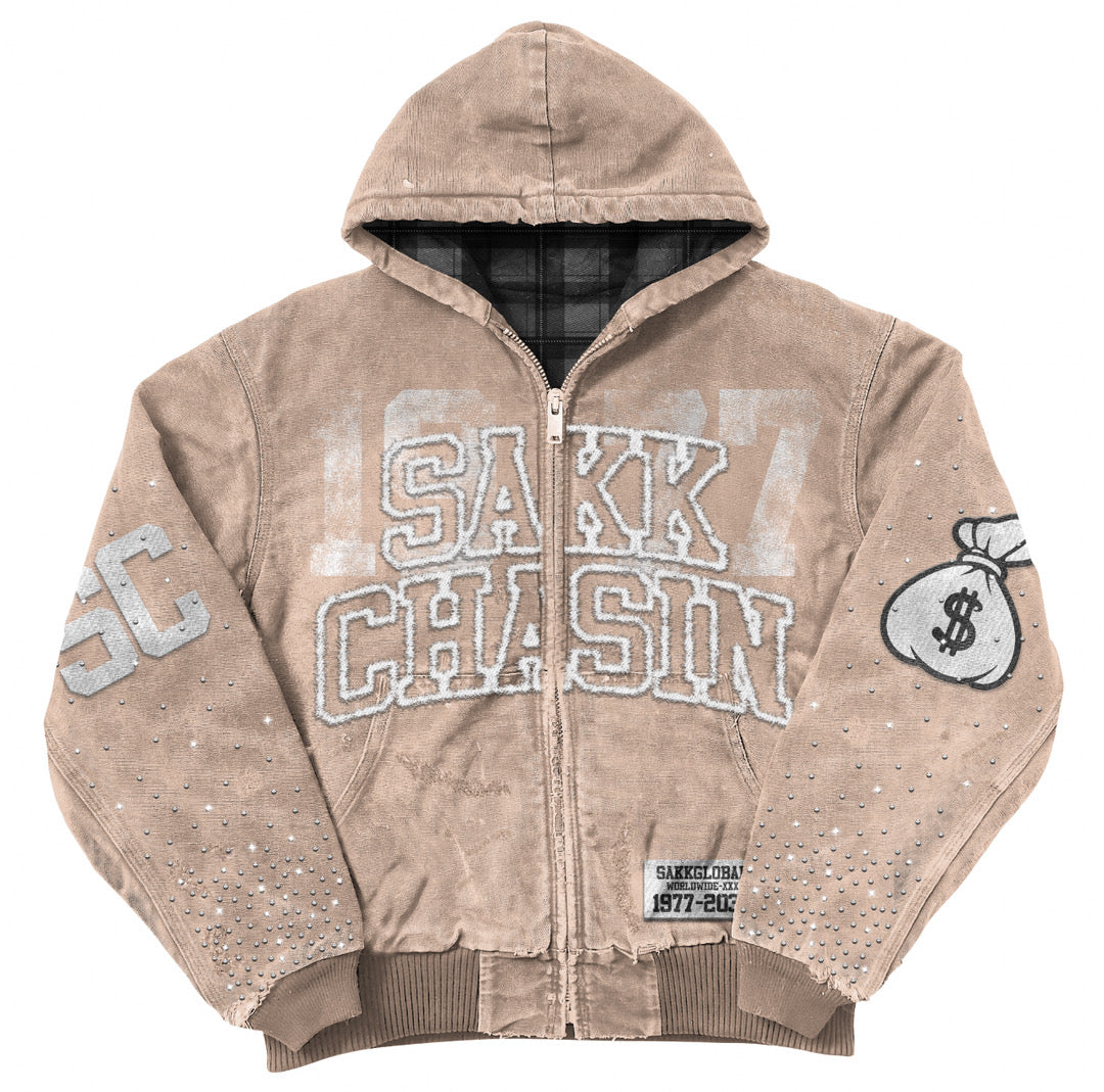 Tan "Bag Chaser" zip up jacket
