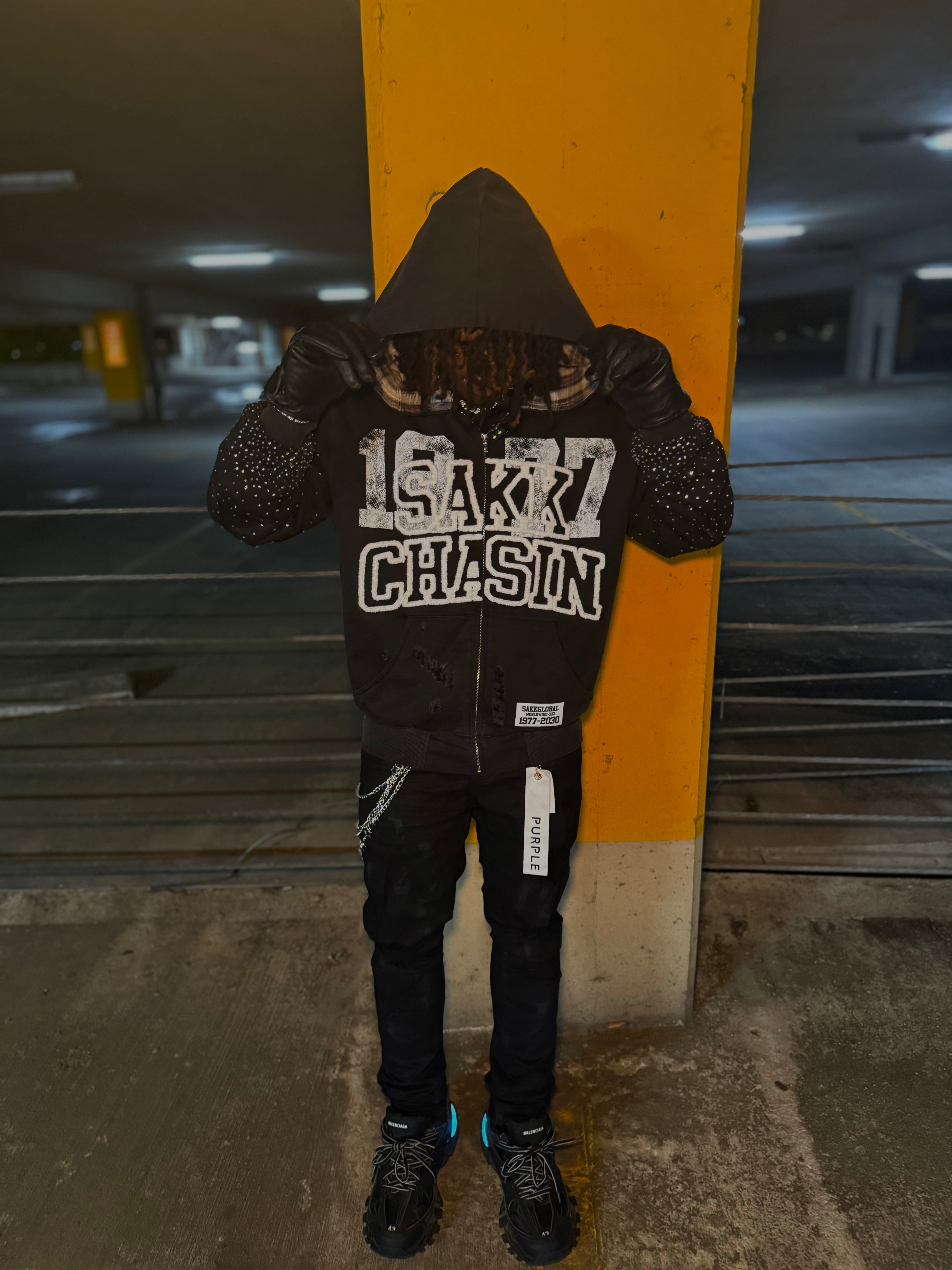 Black "Bag Chaser" zip up jacket