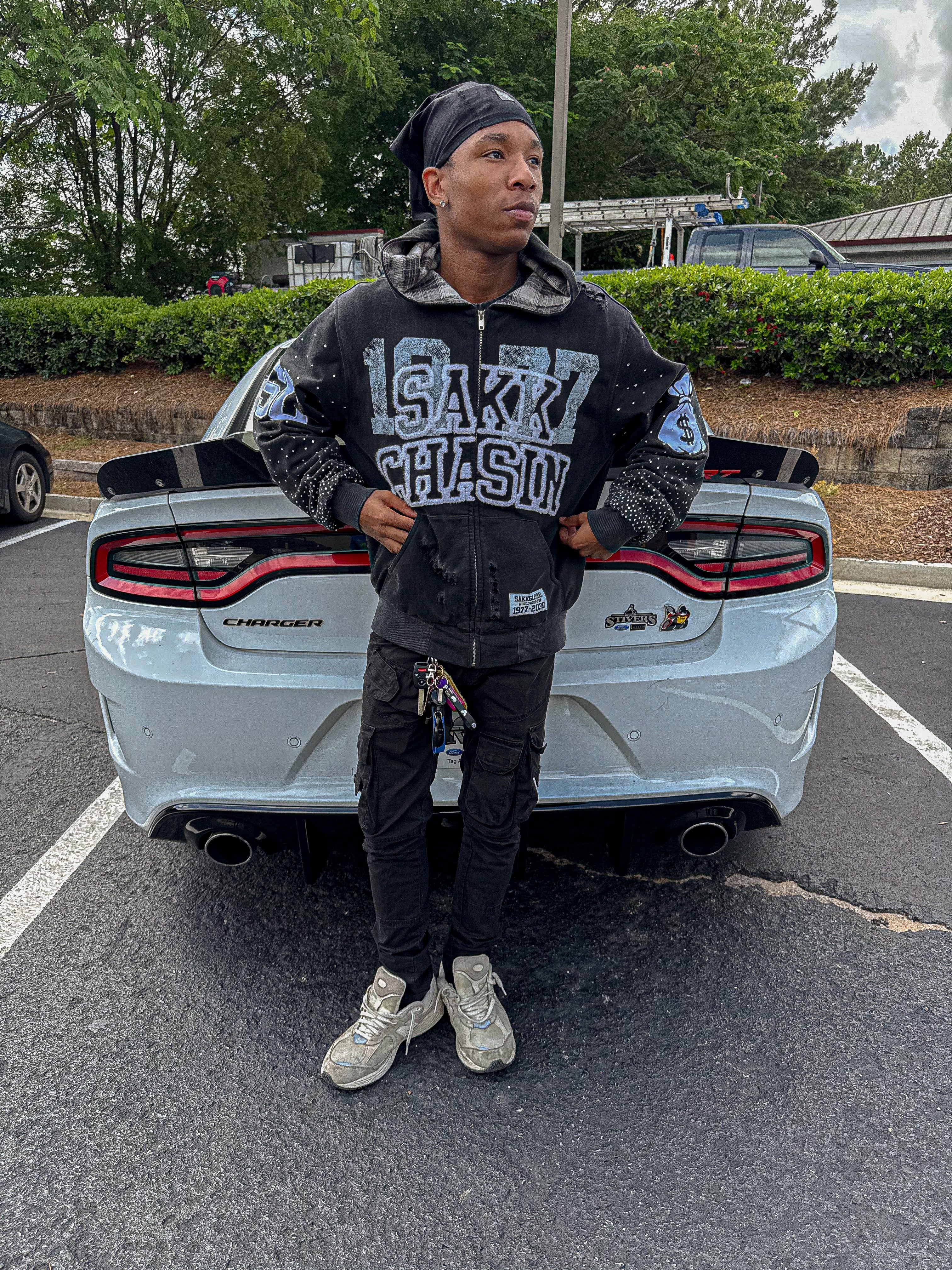 Black "Bag Chaser" zip up jacket